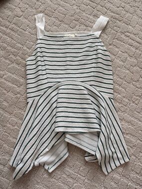 Anthropologie Deletta White & Dark Green Striped Peplum Tank